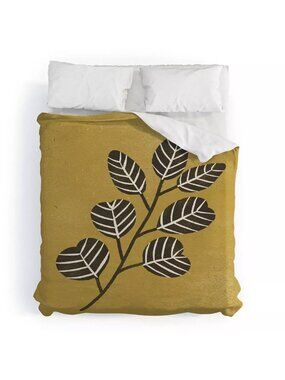 Deny Designs Queen Duvet & 2 Pillow Sham 3 Pc Set w/ Green Eucalyptus Print NWOT